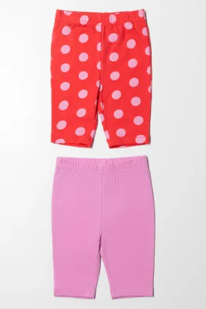 2 Pack Spot Cropped Leggings Red And Lilac