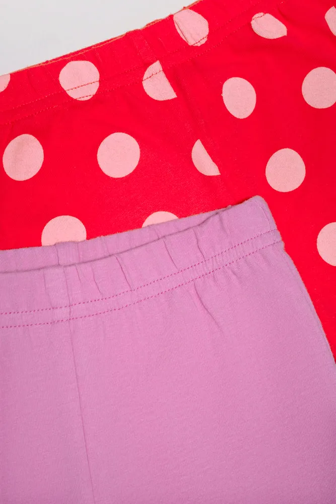 2 Pack Spot Cropped Leggings Red And Lilac