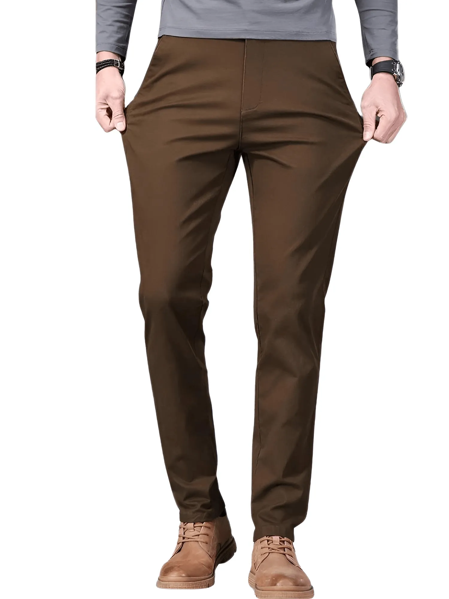 97% Cotton Men's Casual Pants Autumn Fashion Comfortable Elastic Slim Straight Business Trousers