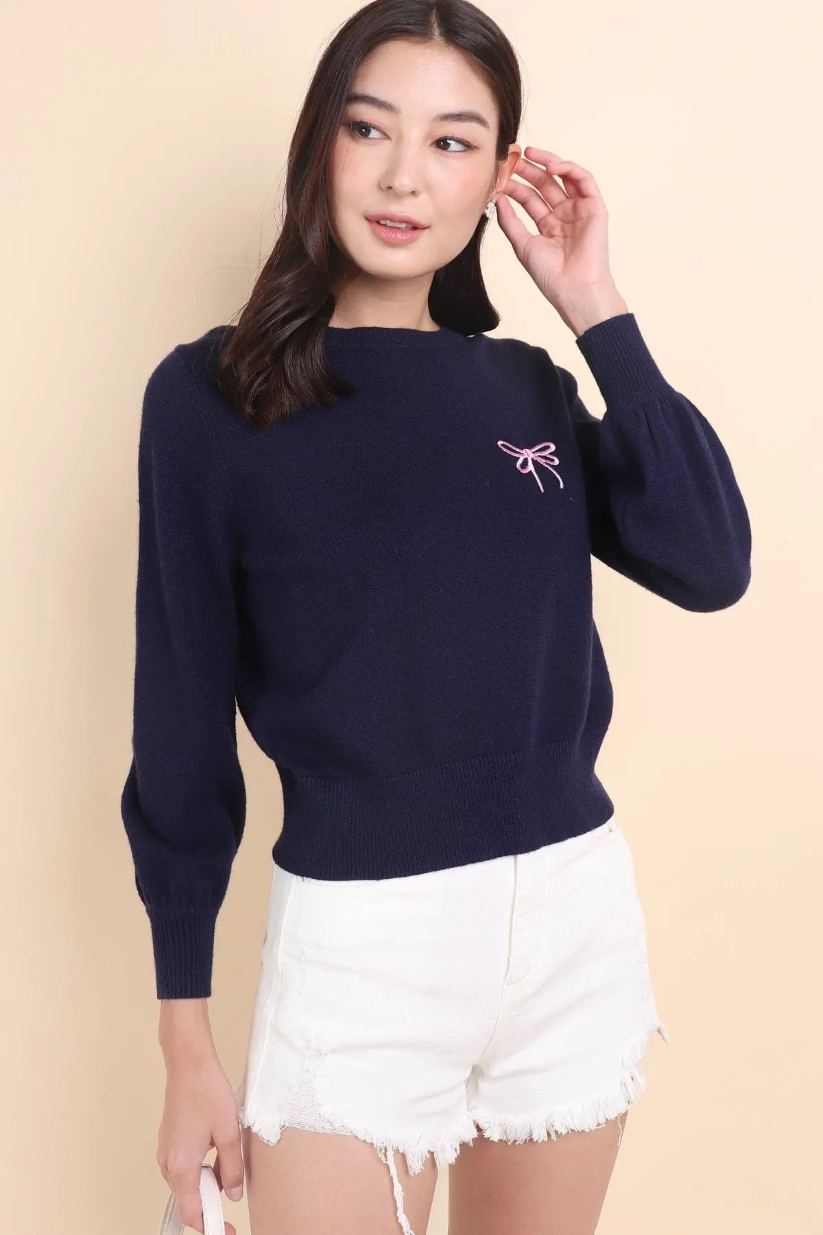 ALLURE RIBBON SWEATER IN NAVY