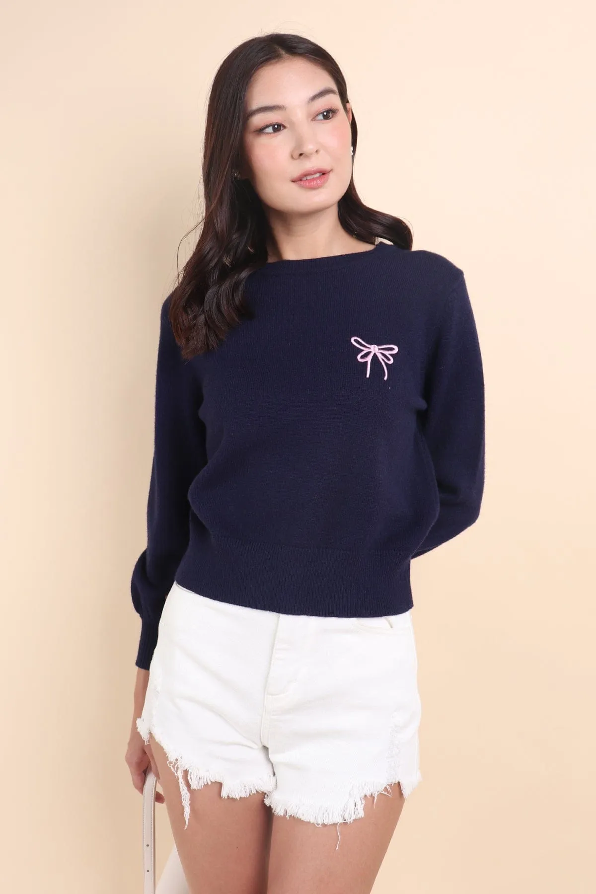 ALLURE RIBBON SWEATER IN NAVY