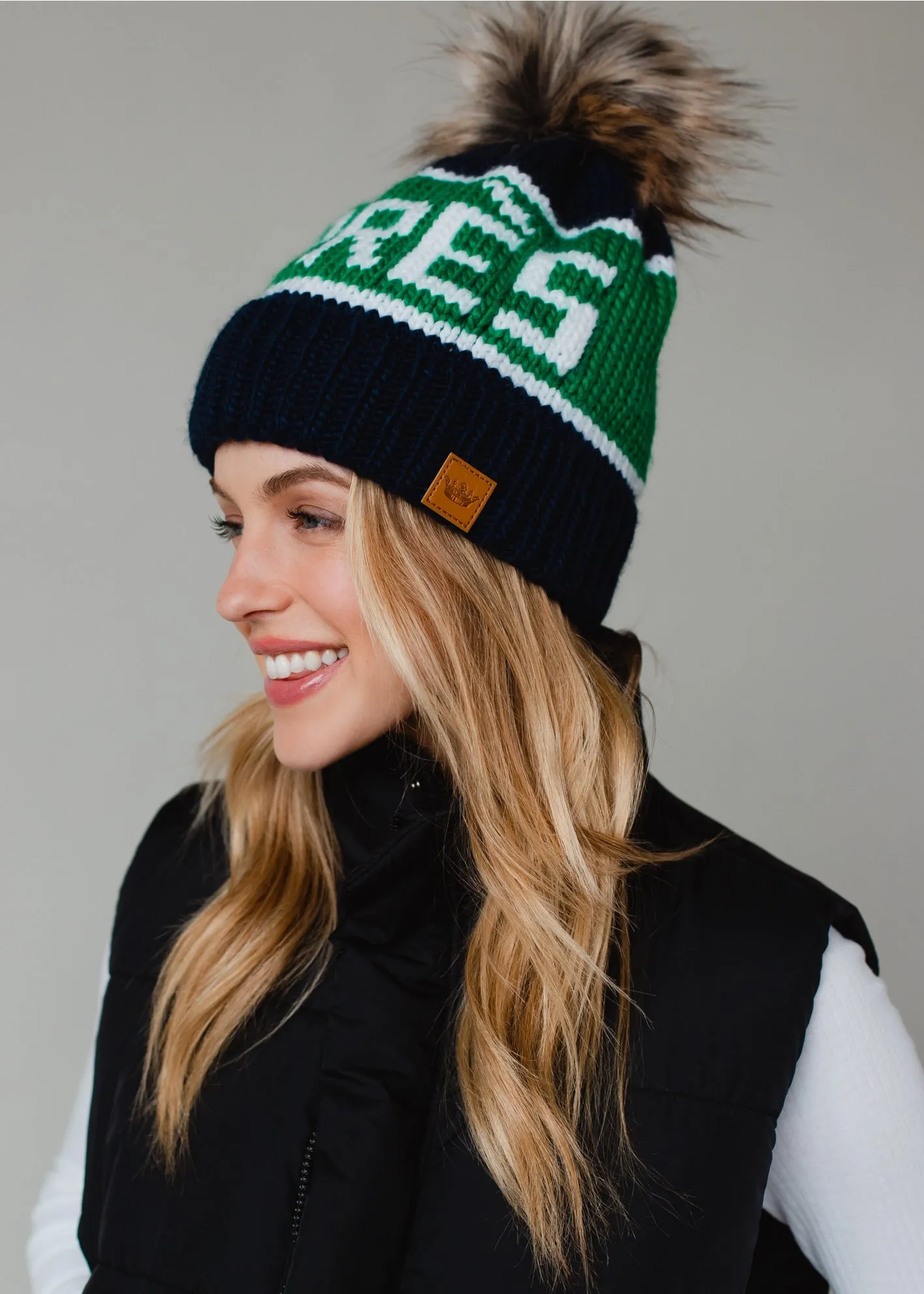 Apres Pom Pom Beanie - Navy/Green