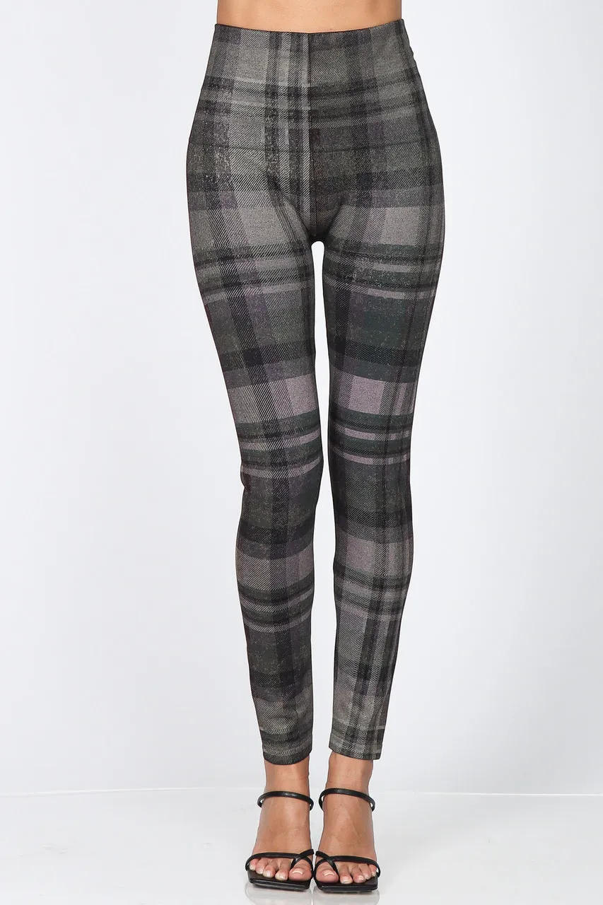 B4292CZ High Waist Full Length Legging with Multicolor Plaid Print