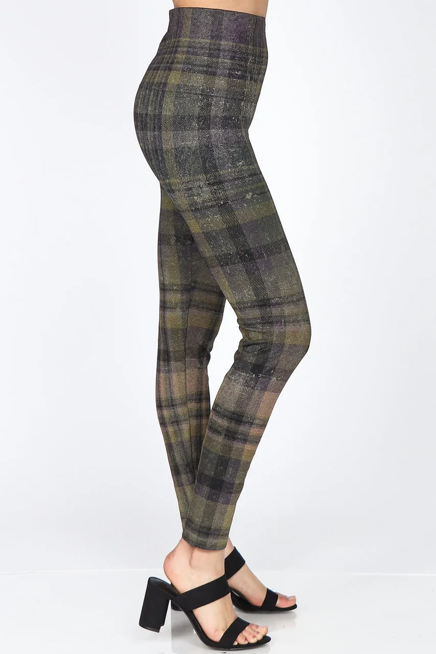 B4292CZ High Waist Full Length Legging with Multicolor Plaid Print