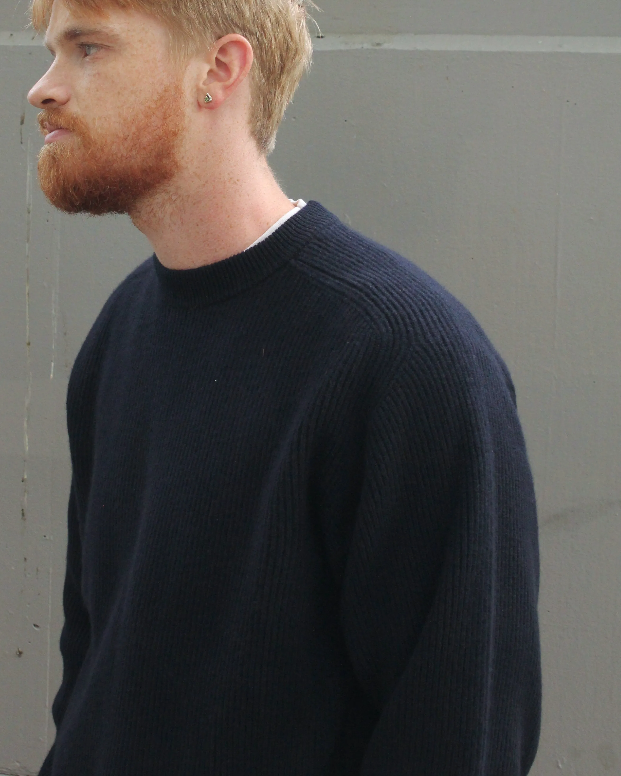 Batoner Navy Ribbed Cashmere Crewneck Sweater