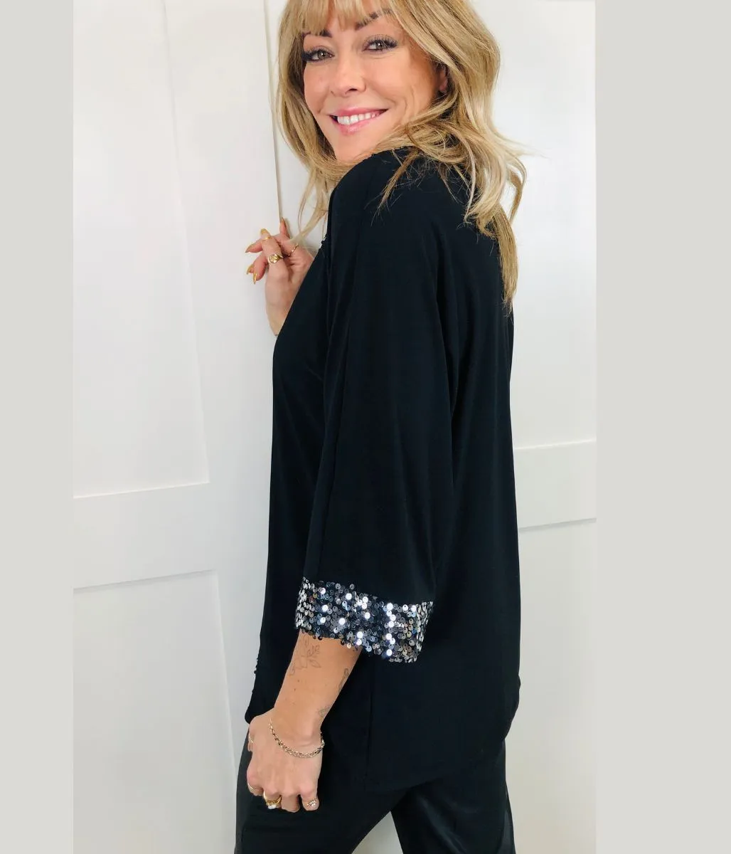 Black and Silver Sequin Tunic Top