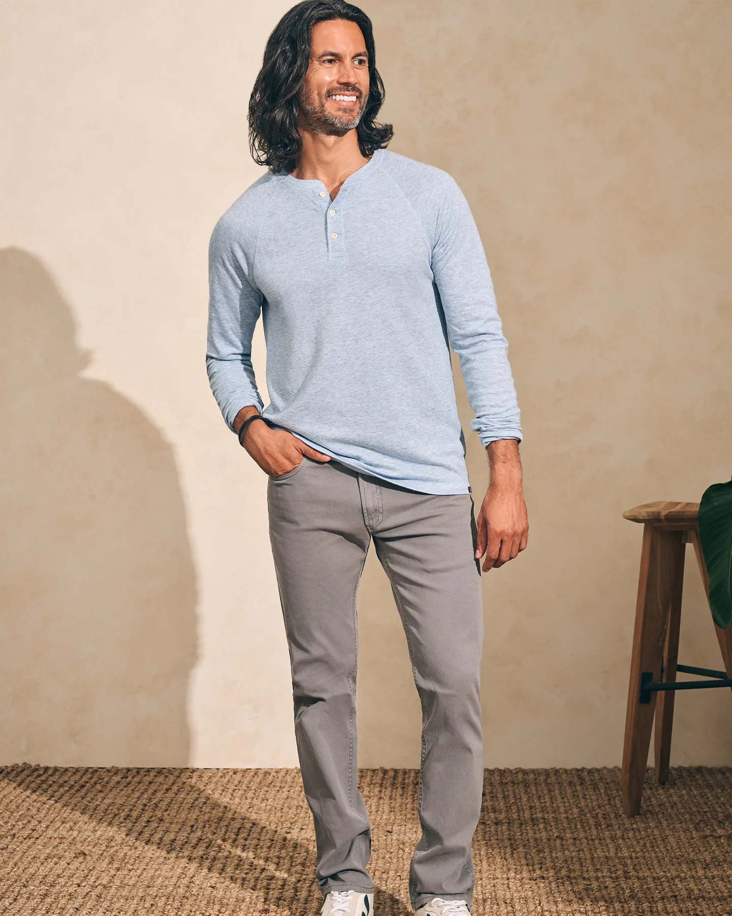 CLOUD LONG SLEEVE HENLEY - LIGHT BLUE HEATHER