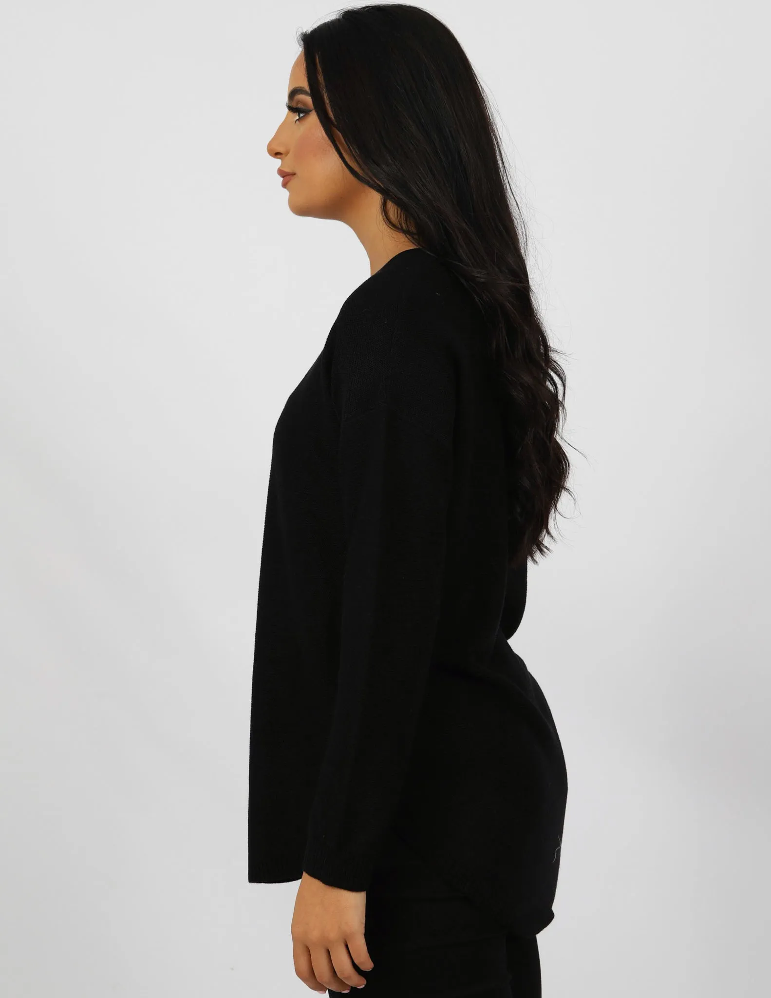 Curved Hem Pullover Knit Top - Dark Shades