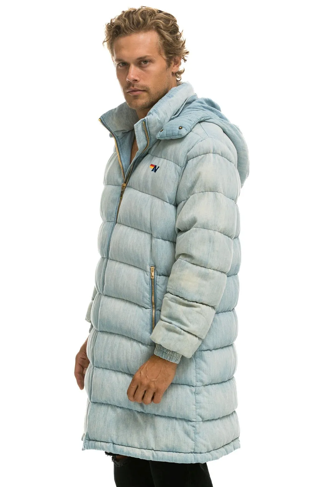 DENIM PUFFER LONG TREKKER JACKET - SUPER LIGHT