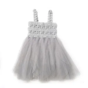 DOLLY by Le Petit Tom ® CROCHET TUTU DRESS ALL EYES silver grey