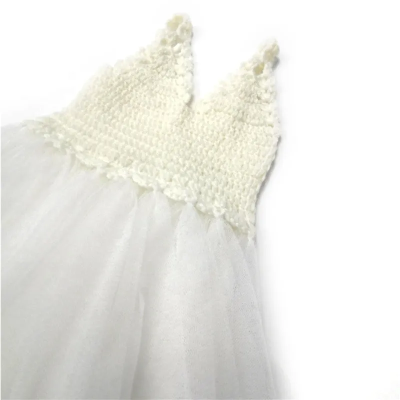 DOLLY by Le Petit Tom ® CROCHET TUTU DRESS V-NECK off-white