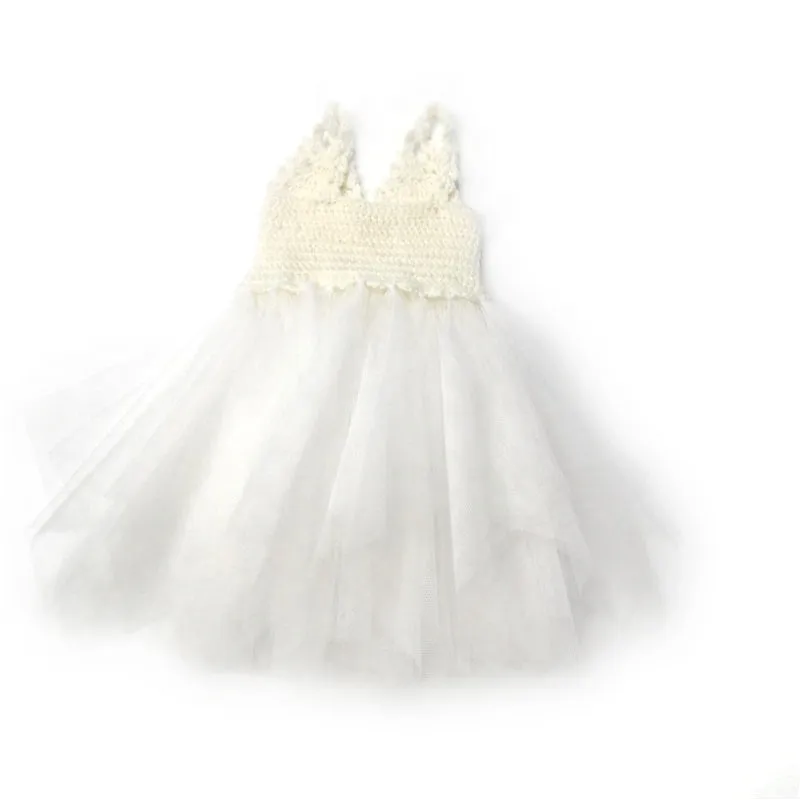 DOLLY by Le Petit Tom ® CROCHET TUTU DRESS V-NECK off-white