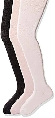 Essentials   Girls' 3-Pack Cotton Tights, Dots/White/Black, 7-10: Clothing