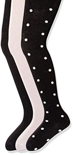 Essentials   Girls' 3-Pack Cotton Tights, Dots/White/Black, 7-10: Clothing