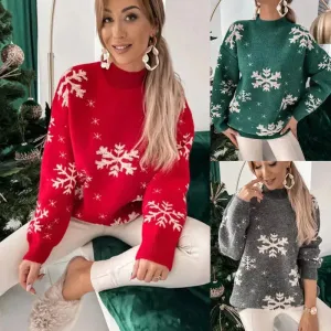 Fall Winter Knitted Cashmere Crewneck Ugly Christmas Sweater Pullover for women