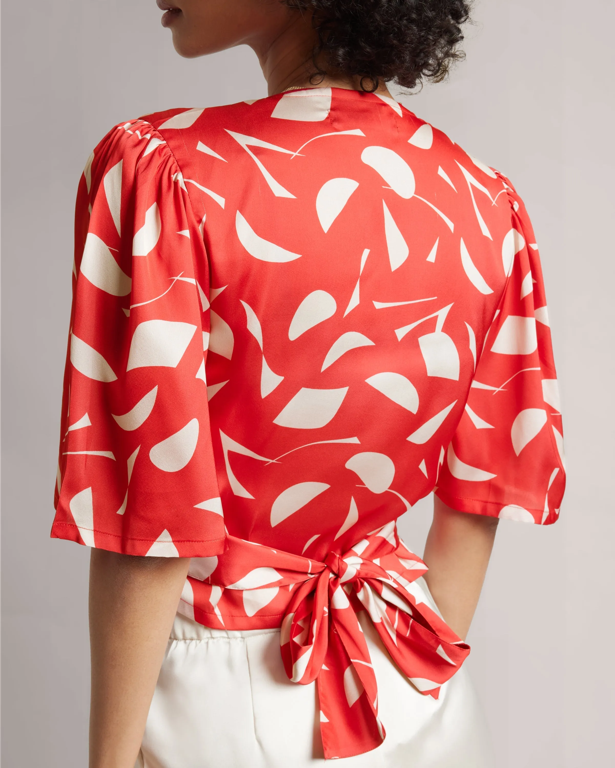 Fiery Red Tie-Up Wrap Top