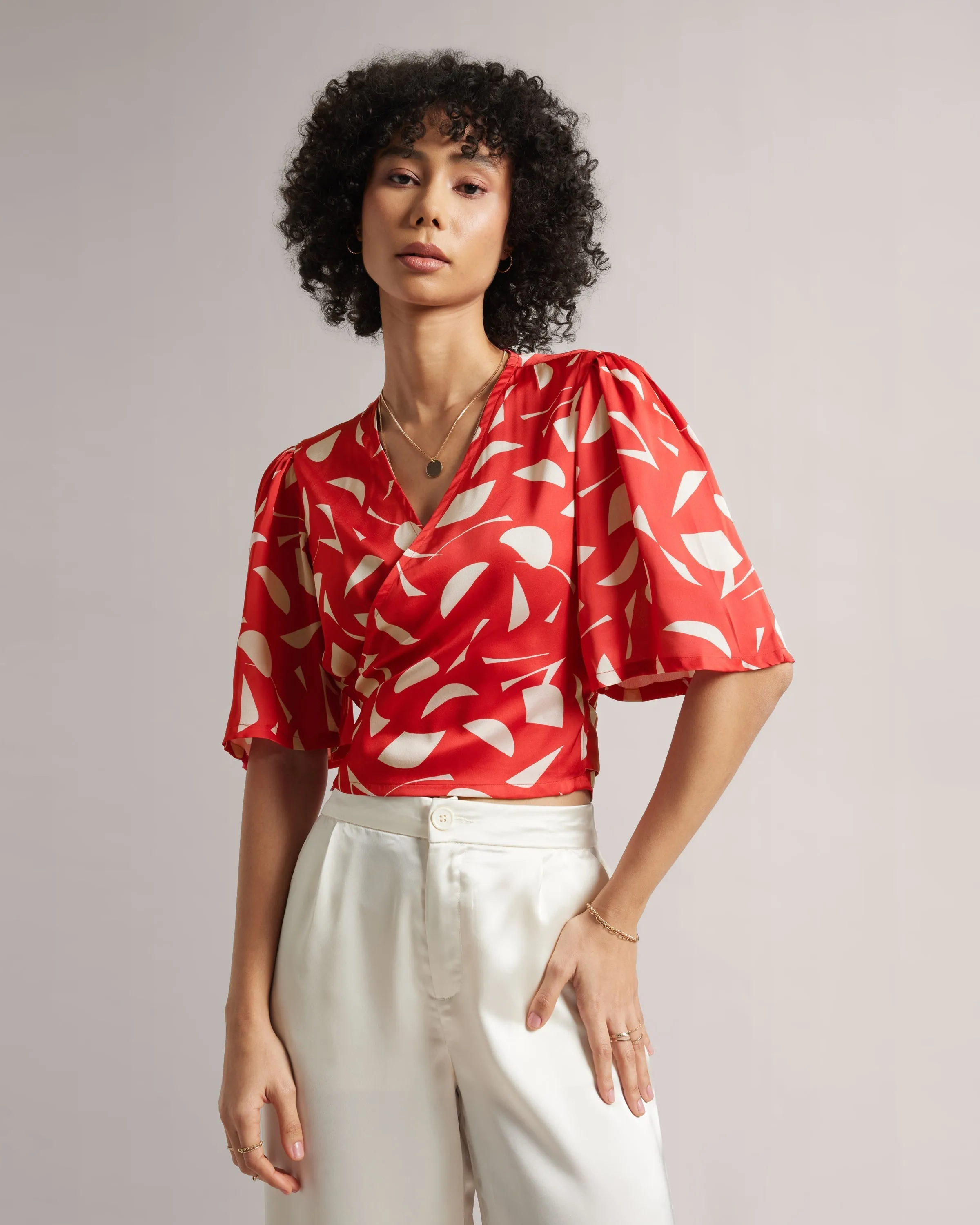 Fiery Red Tie-Up Wrap Top