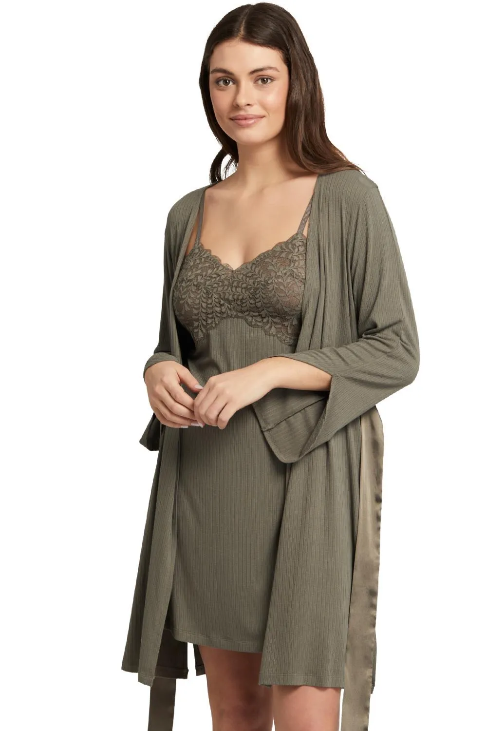 Fleur't Whisper Pointelle Chemise, Dusty Olive (6037)