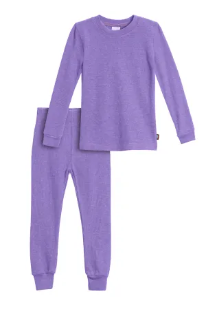 Girls Soft & Cozy Thermal 2-Piece Long Johns | Deep Purple w- Light Pink Stitch