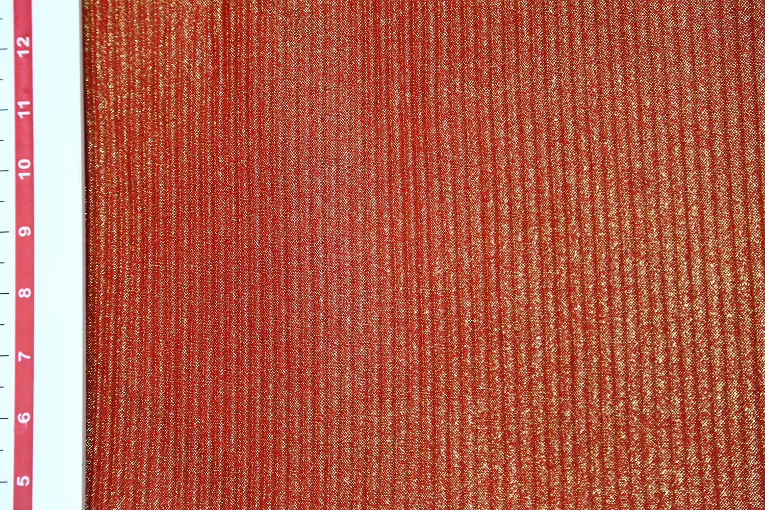 Golden Foil on Red Base Pleated Foil Knit Fabric