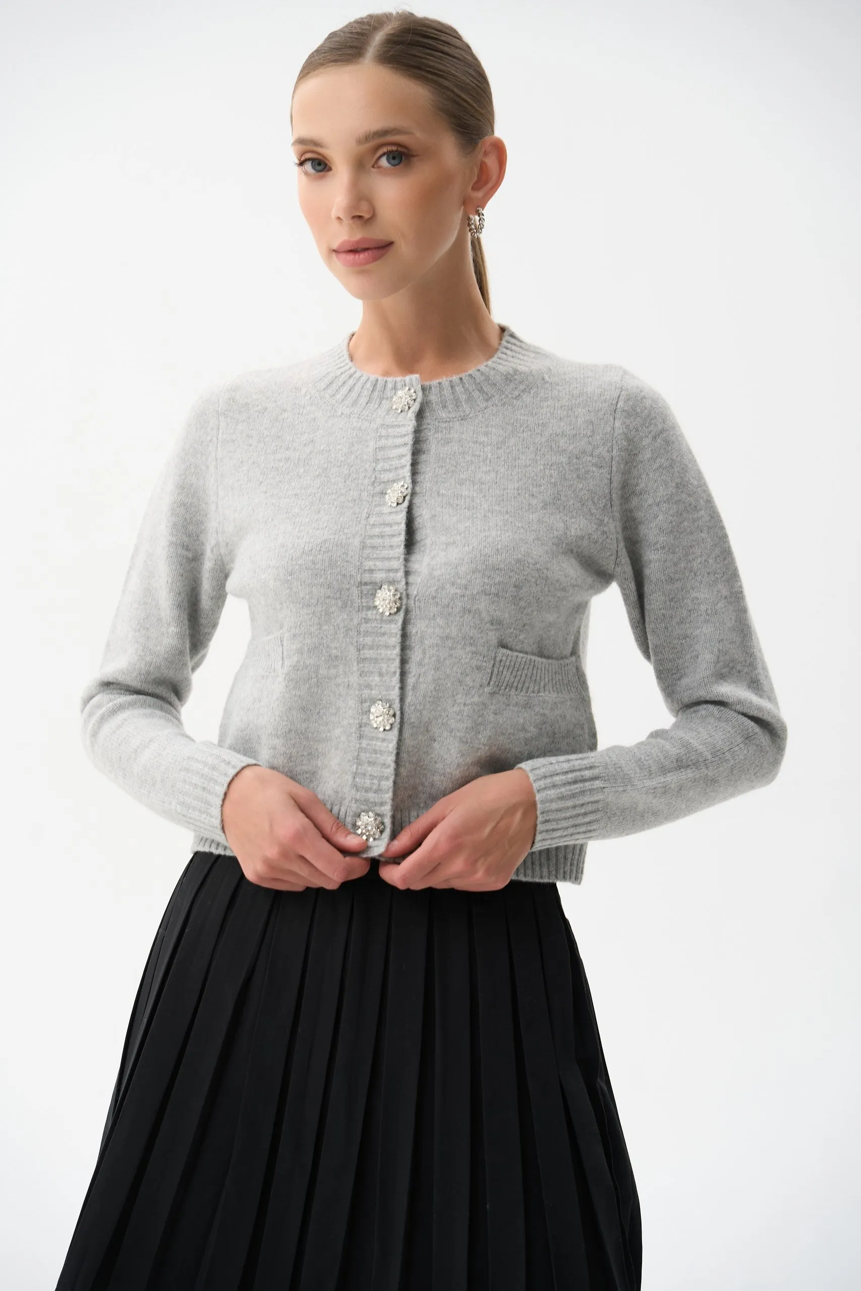 Grey Wool Knit Cardigan