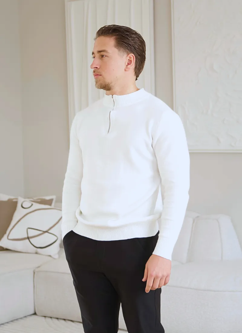 Half-Zip Knit Sweater - White