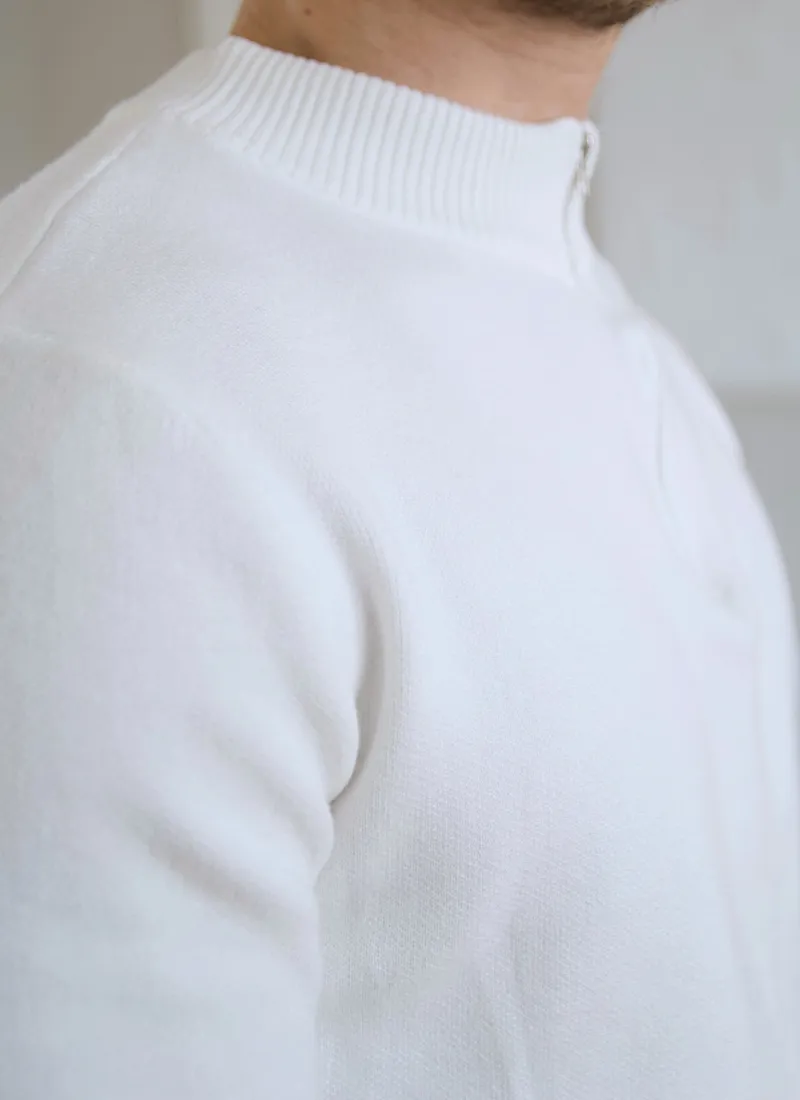 Half-Zip Knit Sweater - White