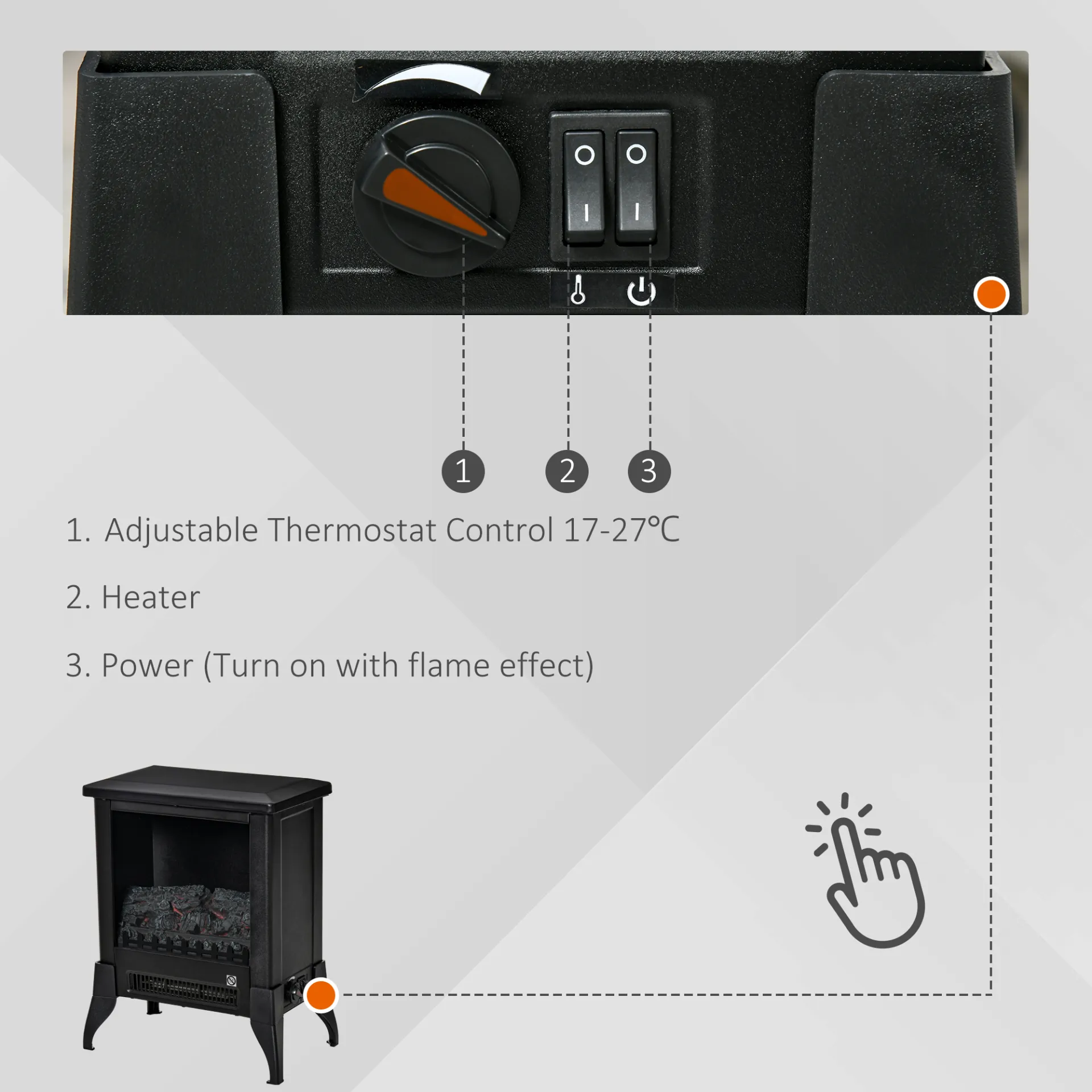 HOMCOM Electric Fireplace Stove - Freestanding Heater with Realistic Flame Effect & Overheat Protection, Black