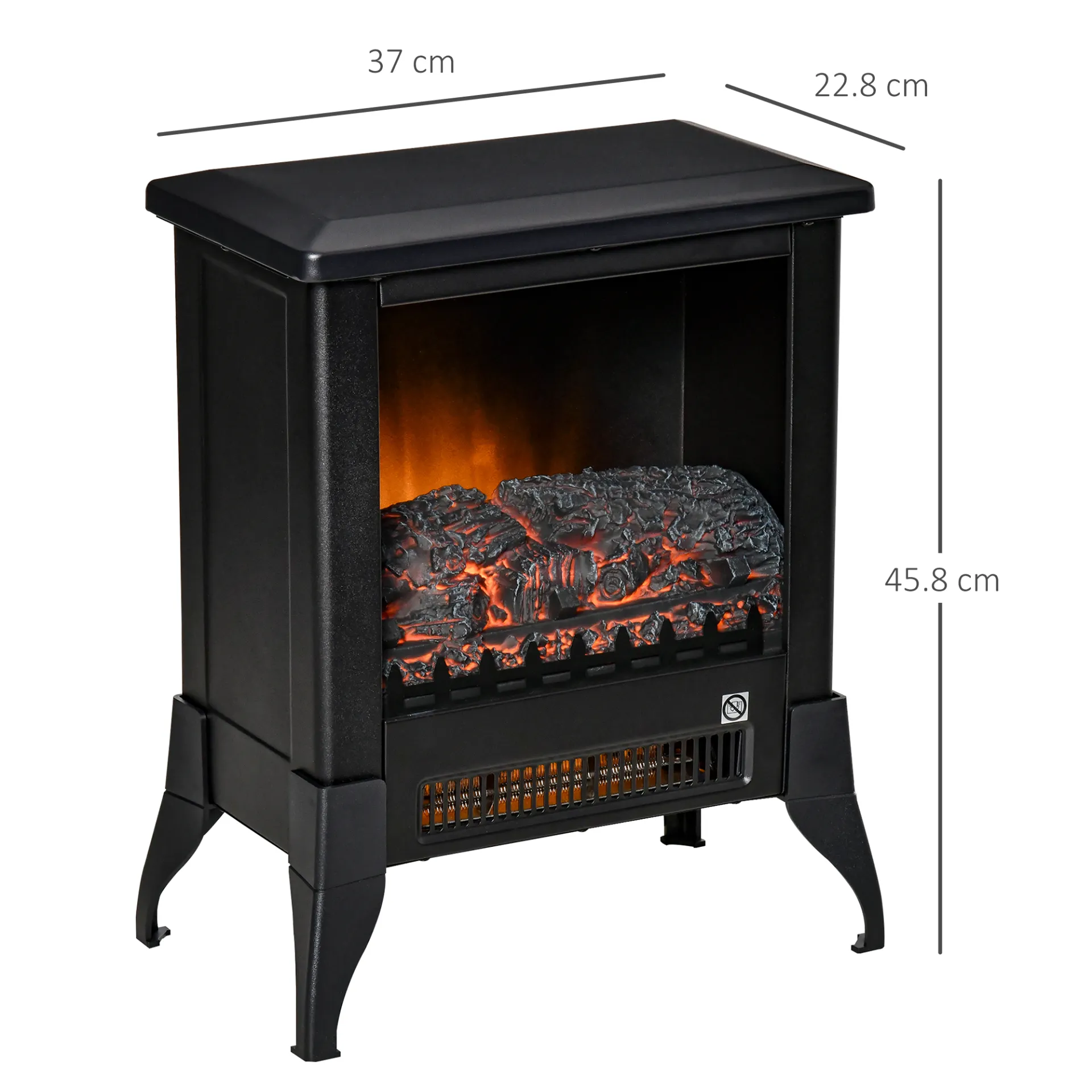 HOMCOM Electric Fireplace Stove - Freestanding Heater with Realistic Flame Effect & Overheat Protection, Black