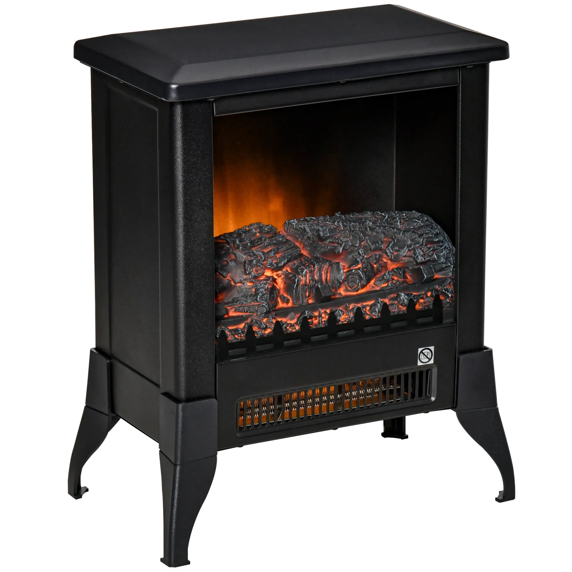 HOMCOM Electric Fireplace Stove - Freestanding Heater with Realistic Flame Effect & Overheat Protection, Black