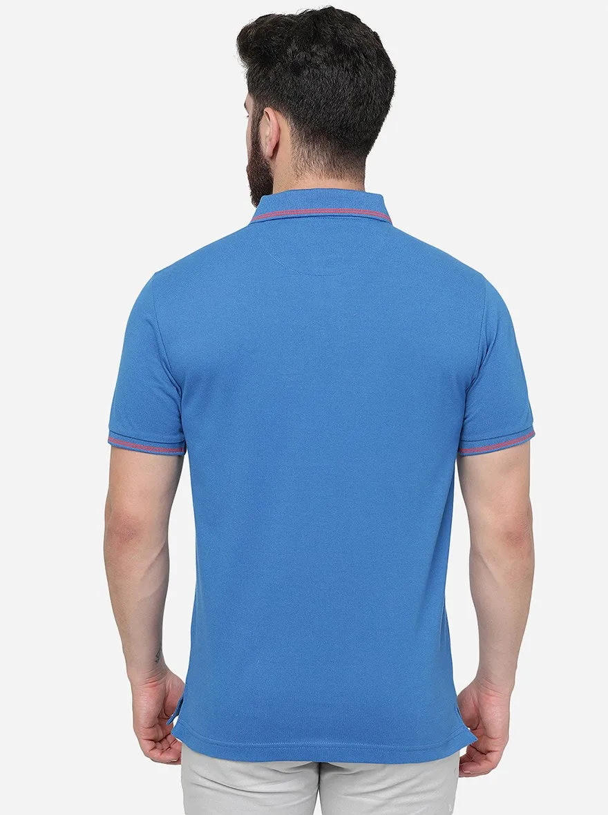 Imperial Blue Solid Slim Fit Polo T-Shirt | Greenfibre