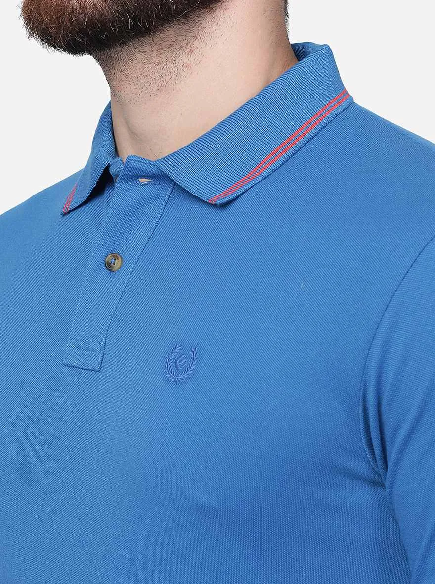 Imperial Blue Solid Slim Fit Polo T-Shirt | Greenfibre