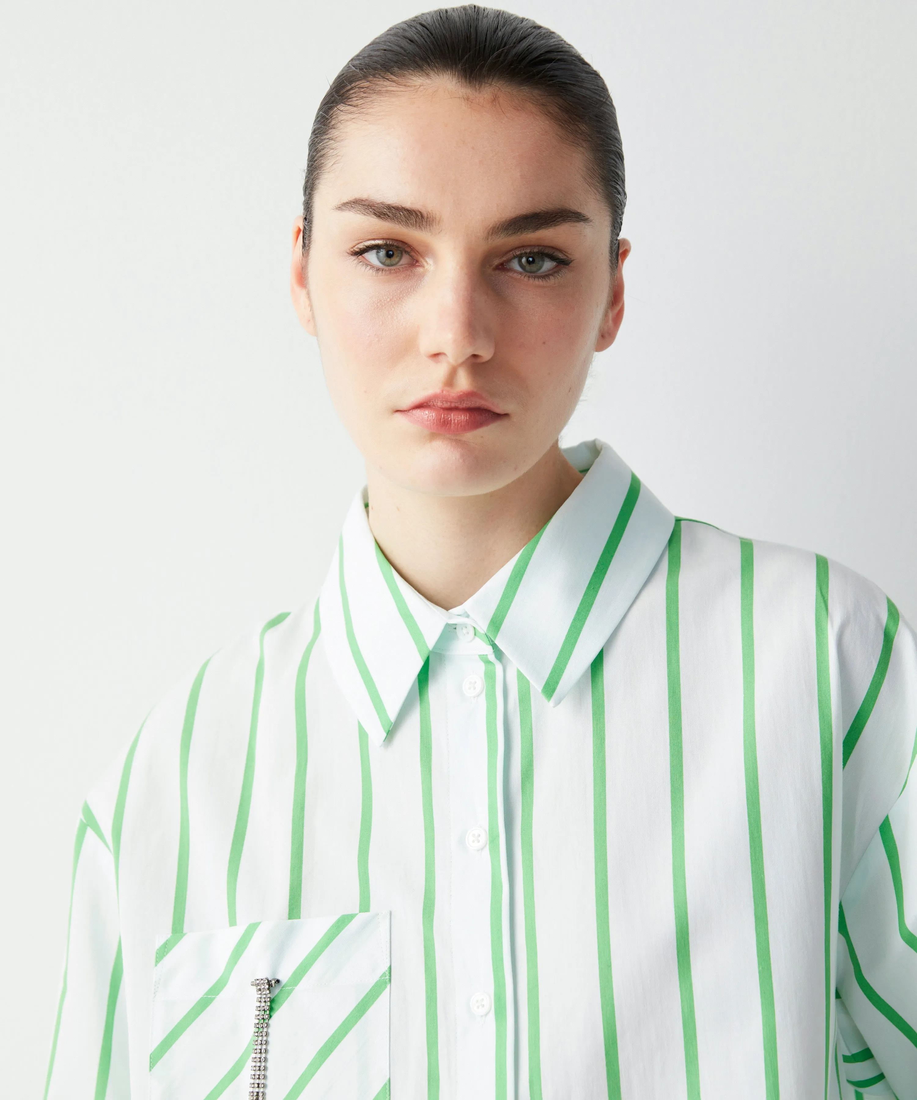 Ipekyol Striped Oversize Poplin Shirt Green