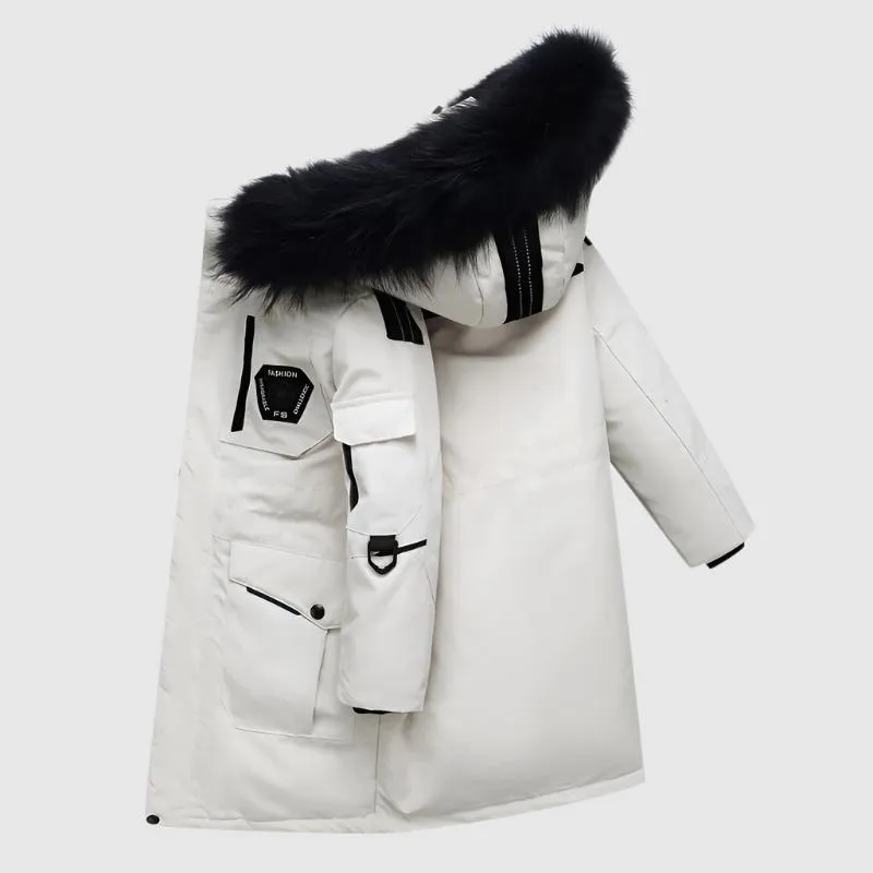 Kids Mid-length Thick Down Coat with Fur