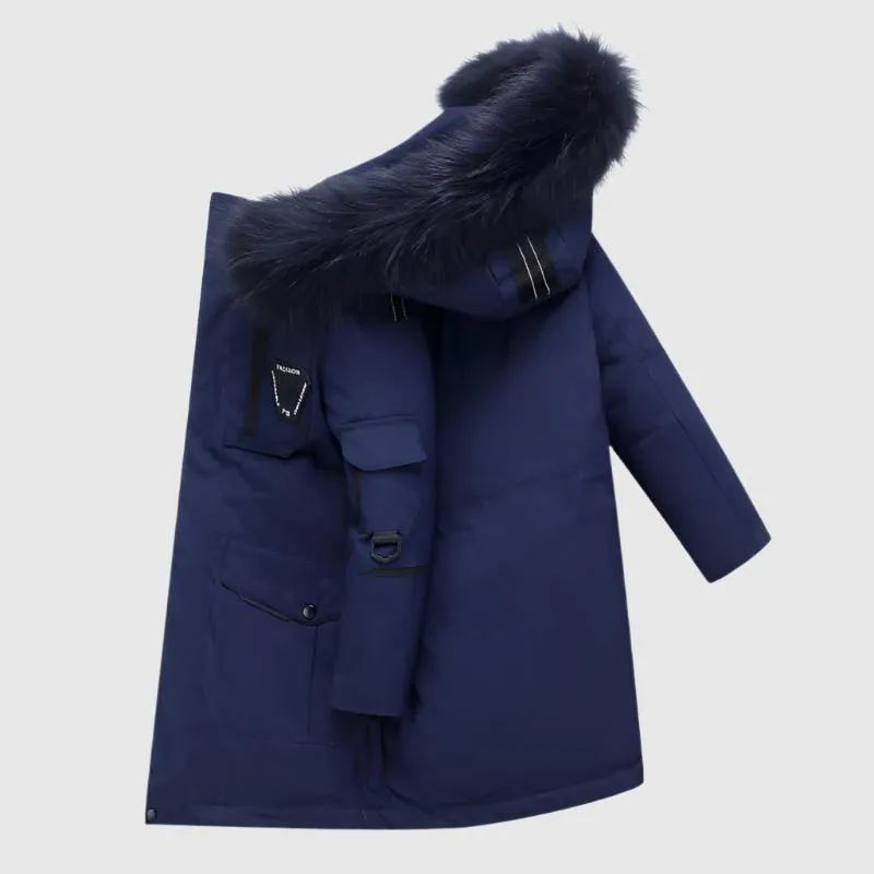 Kids Mid-length Thick Down Coat with Fur