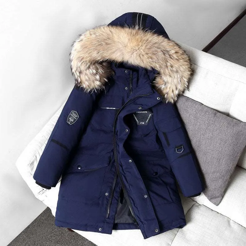 Kids Mid-length Thick Down Coat with Fur