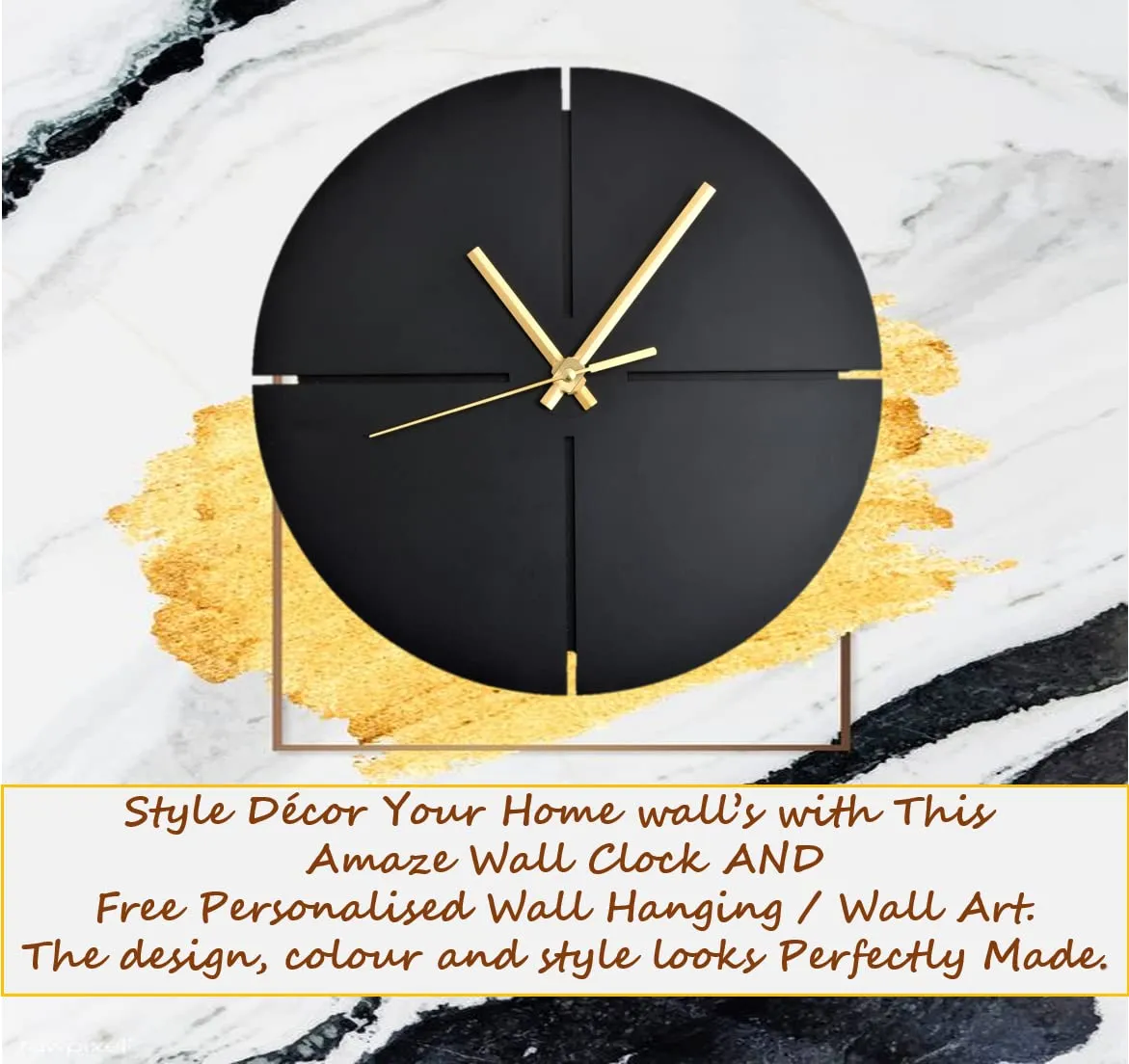 Kraftidy Wooden Wall Clock Silent Non-Ticking for Home and Office Living Room Hall Bedroom Stylish Clock (Minimal, Wood) (Black) (Silent Movement) (TIK'-Tok')