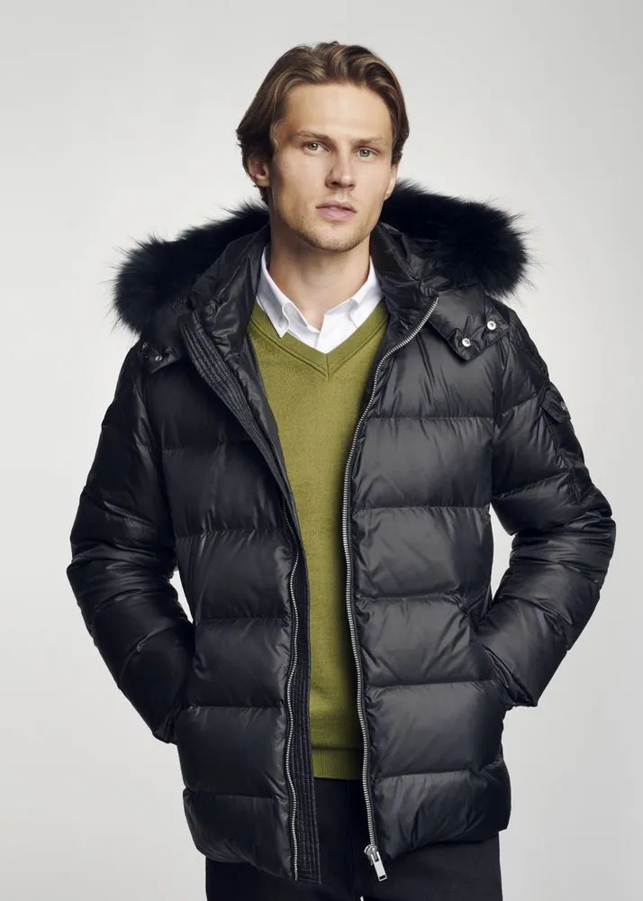 Luxurious look Men's Winter Decant Jacket With Faux Fur Trim