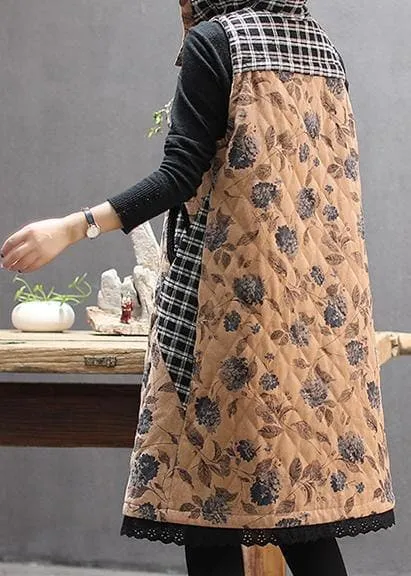 Luxury Loose Fitting Coats Yellow Print Hooded Sleeveless Coat