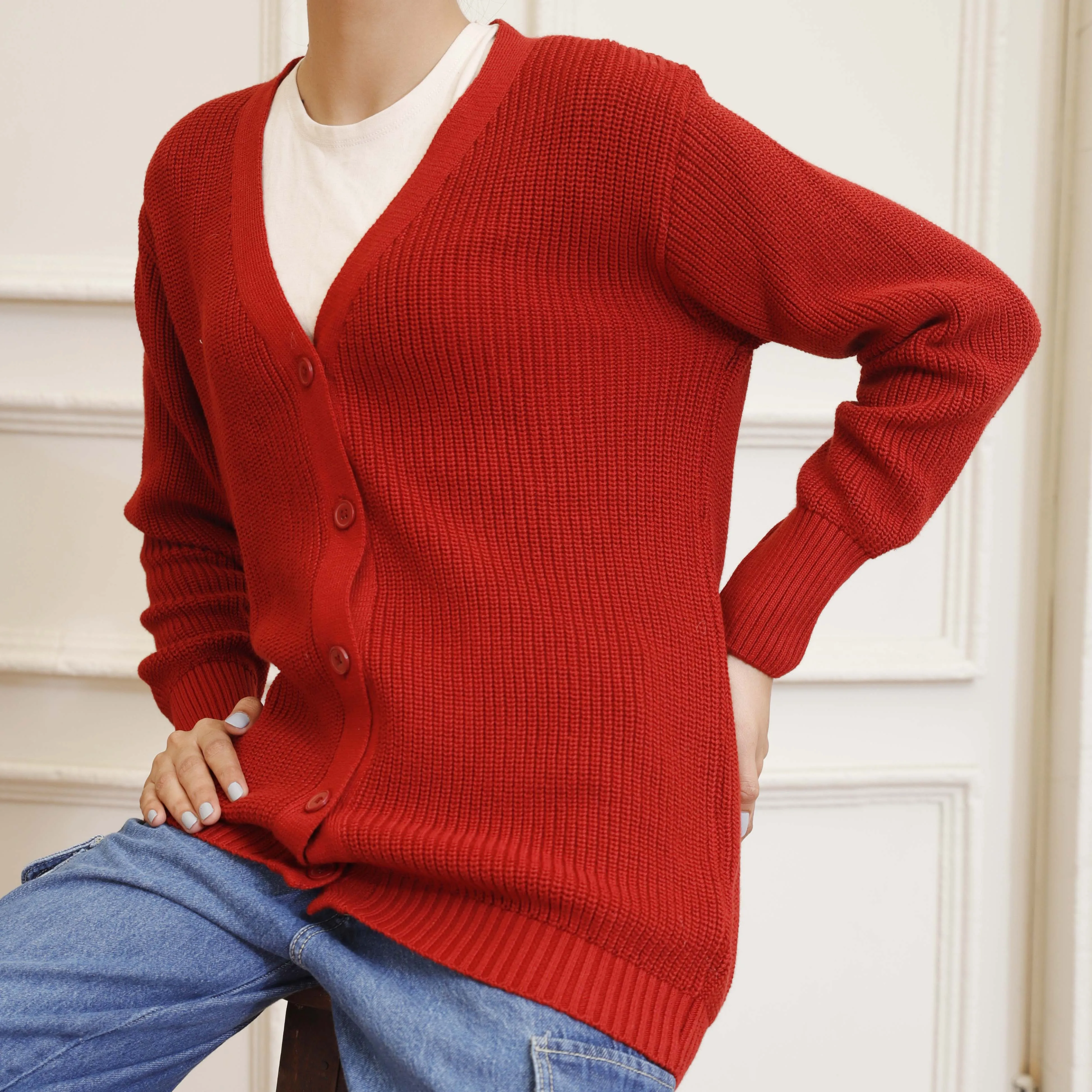 Maroon Cotton Thread Winter Sweater PW4822