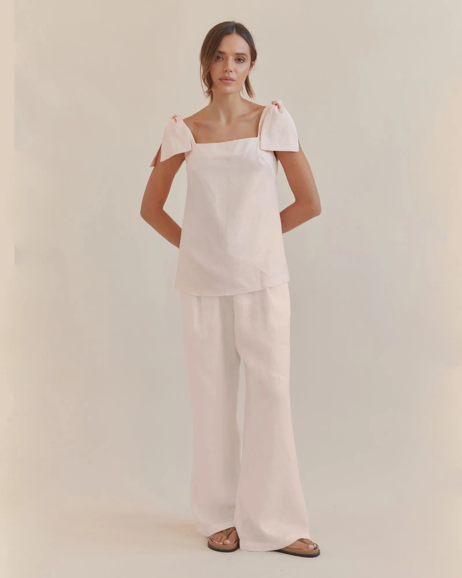 Mavie Bow Linen Top - Rosewater