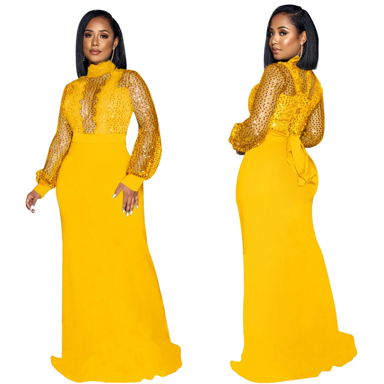 MB FASHION SEQUIN LACE UP MAXI DRESS 9052 PRE-ORDER