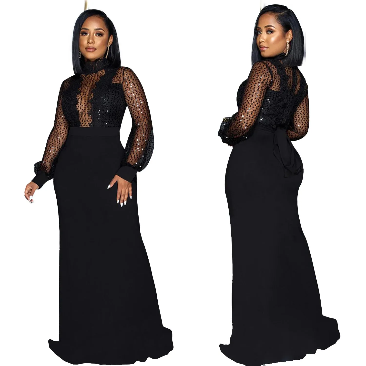 MB FASHION SEQUIN LACE UP MAXI DRESS 9052 PRE-ORDER