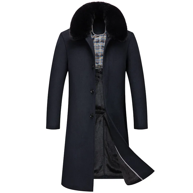 Mens Wool Blend Coat Winter Trench Coats Notched Single Breasted Overcoat Classic Peacoat With Pockets