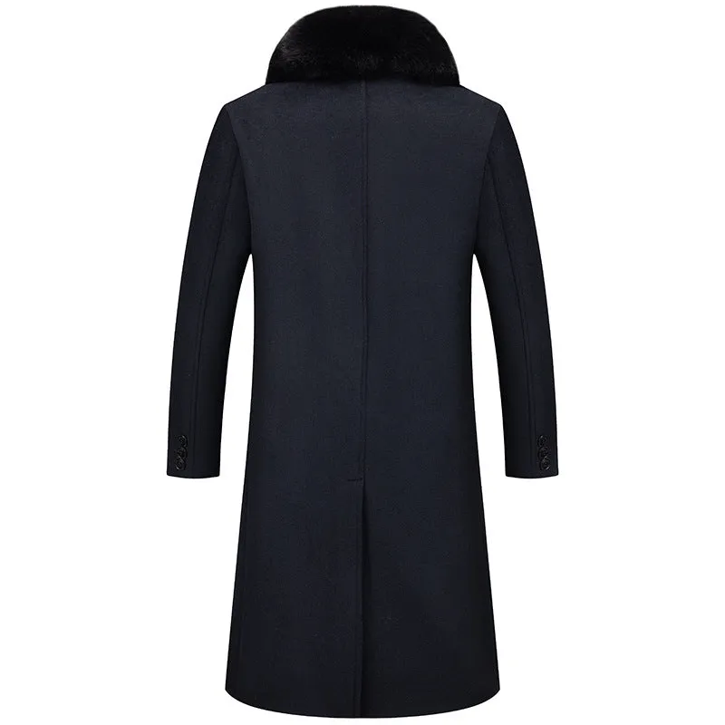 Mens Wool Blend Coat Winter Trench Coats Notched Single Breasted Overcoat Classic Peacoat With Pockets