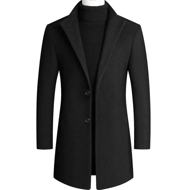 New Winter Fashion Men Slim Fit Long Sleeve Cardigans Blends Coat Jacket Suit Solid Mens Long Woolen Coats