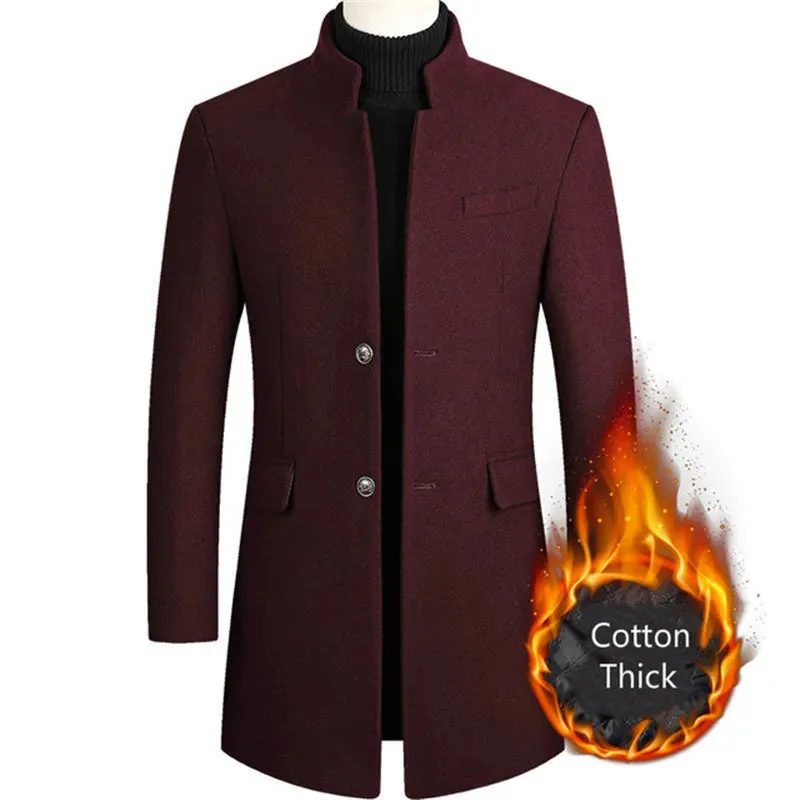 New Winter Fashion Men Slim Fit Long Sleeve Cardigans Blends Coat Jacket Suit Solid Mens Long Woolen Coats