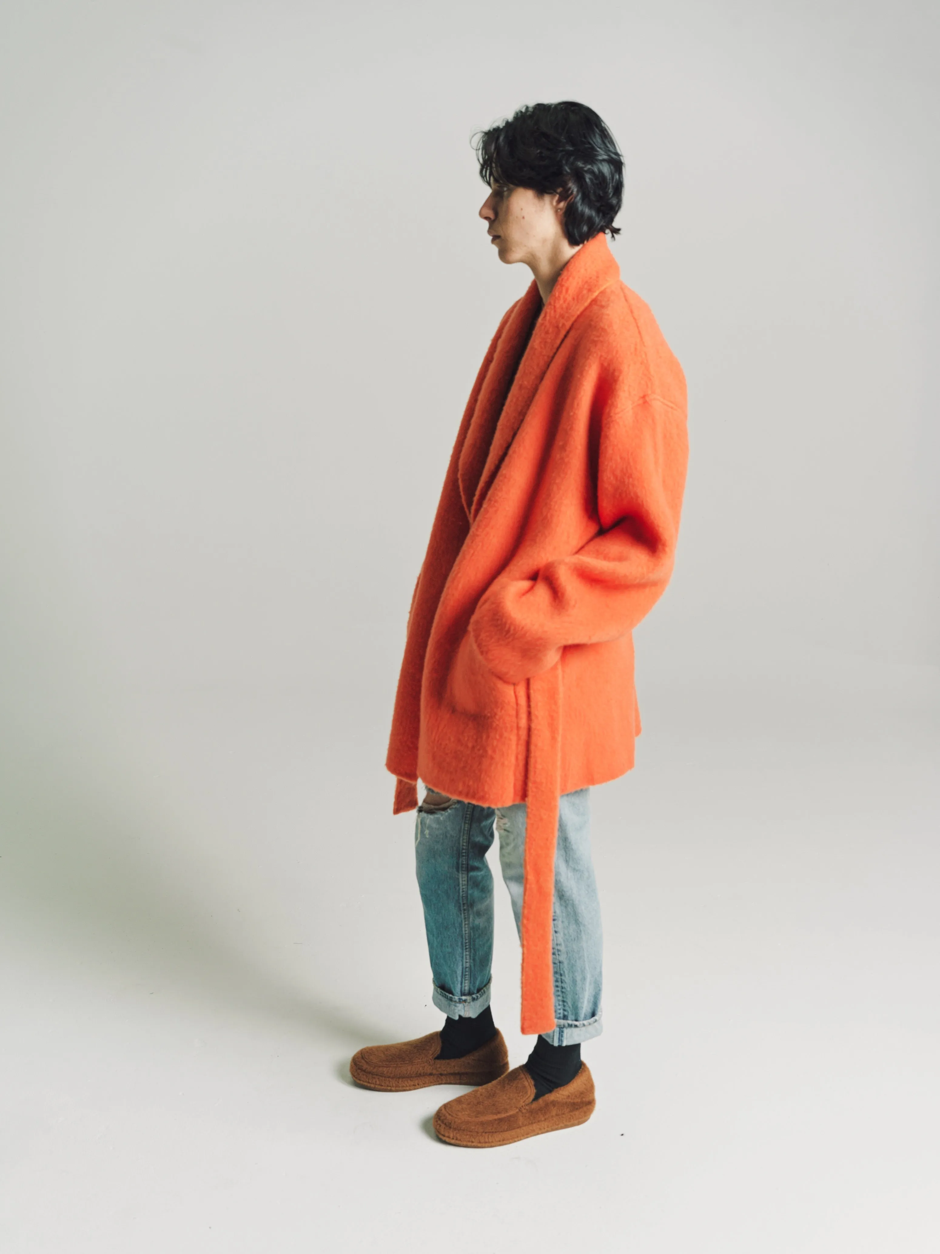 Orange Cashmere & Wool Brushed Robe