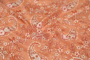 Peach Paisley Printed Muslin Viscose Blend Fabric