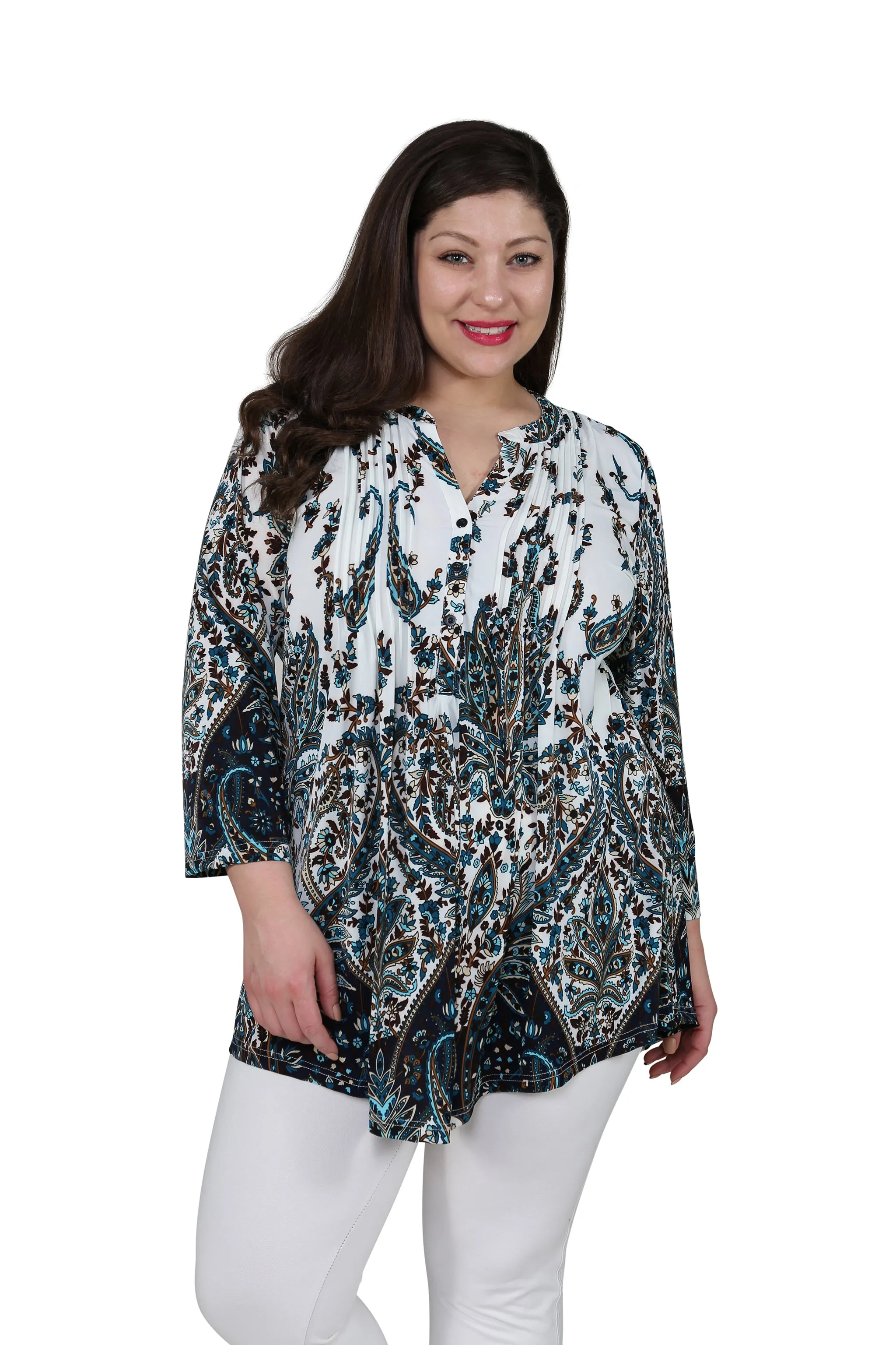 Plus Size La Cera Pleat Front Paisley Tunic